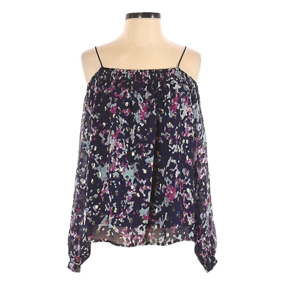 Greylin Taylor 100% Silk Dot Lurex Cold Shoulder Blouse Size XS NWT